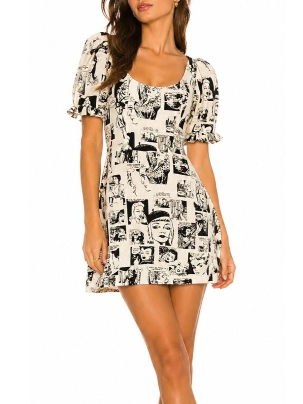 Reformation Temecula Linen Dress Magazine Comic Print Mini